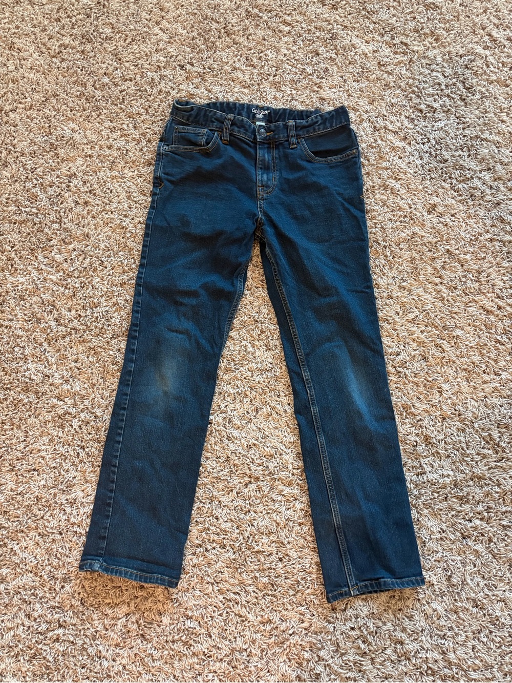 Boys straight dark blue jeans size 16 adjustable waist strap 98% cotton